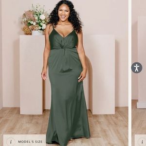 Olive green satin bridesmaid dress. Giada Satin Dress by Revelry. Size 8.
